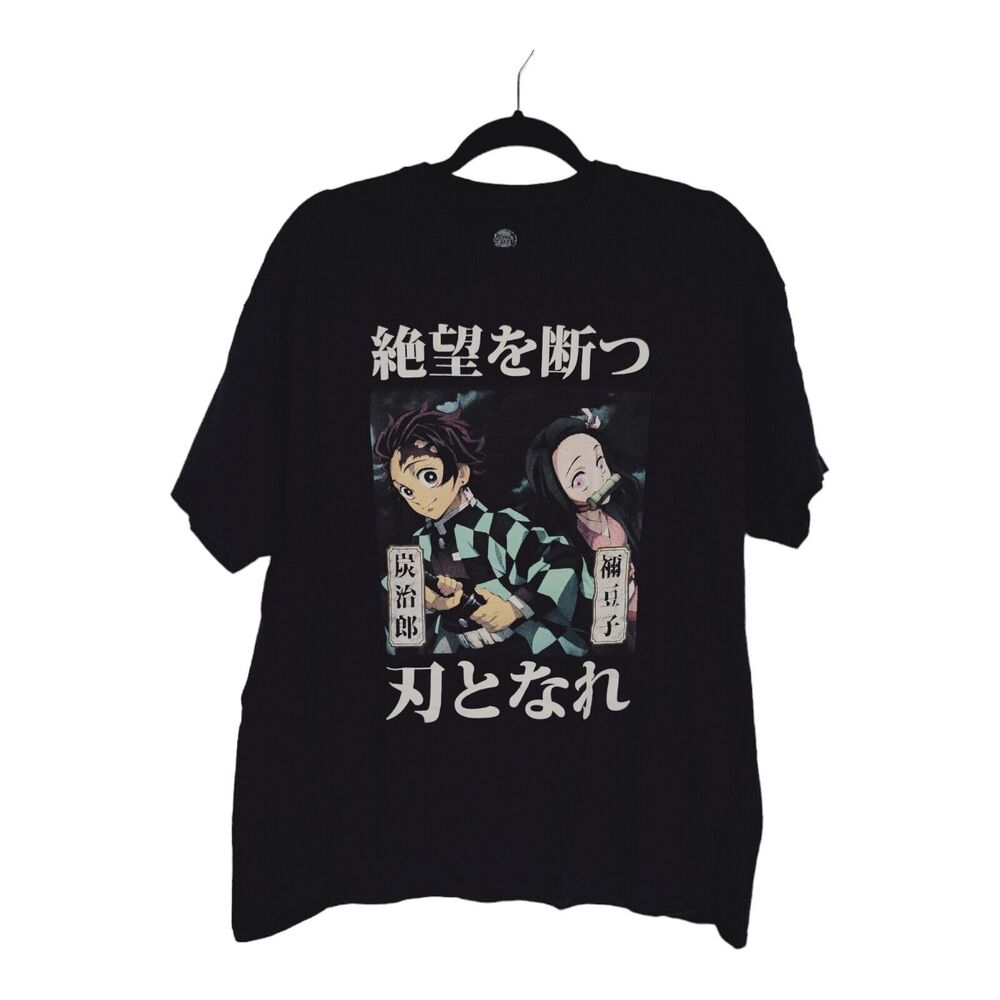 Demon Slayer T-Shirt Men's Tanjiro and Nezuko Anime Short Sleeve Black XL